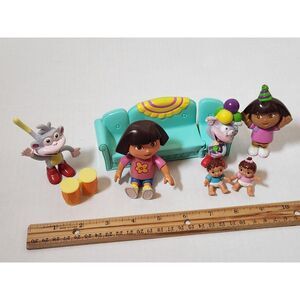 Dora the Explorer Figurines Lot – Boots, Dora, Babies & Sofa – Toy Bundle